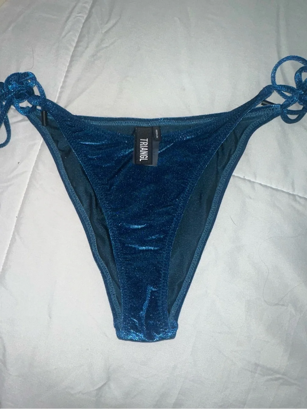 triangl swimwear Velvet Triangle Bikini Set in Teal Blue